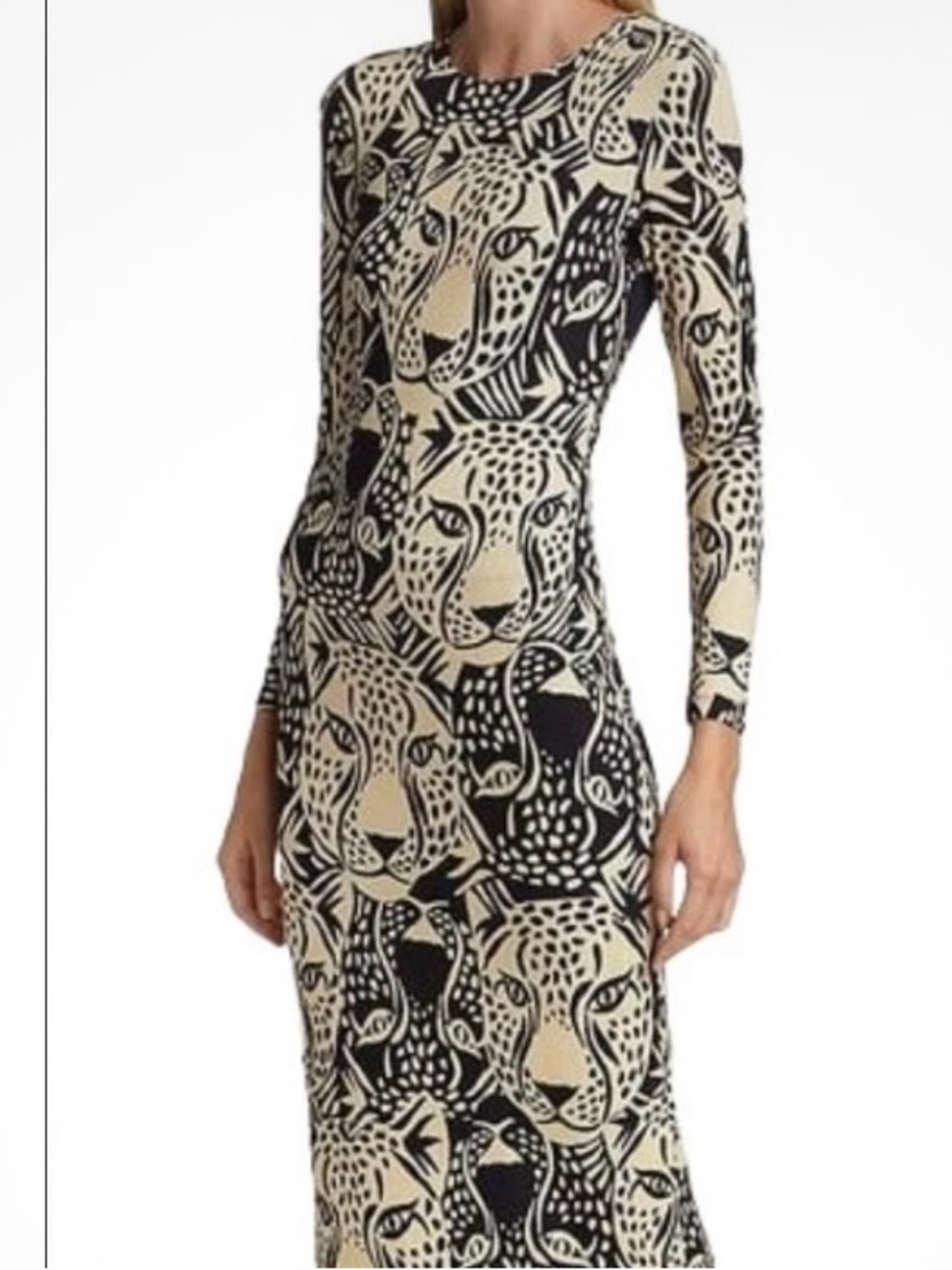 FARM Rio Beige and Black Leopard Face Midi Dress